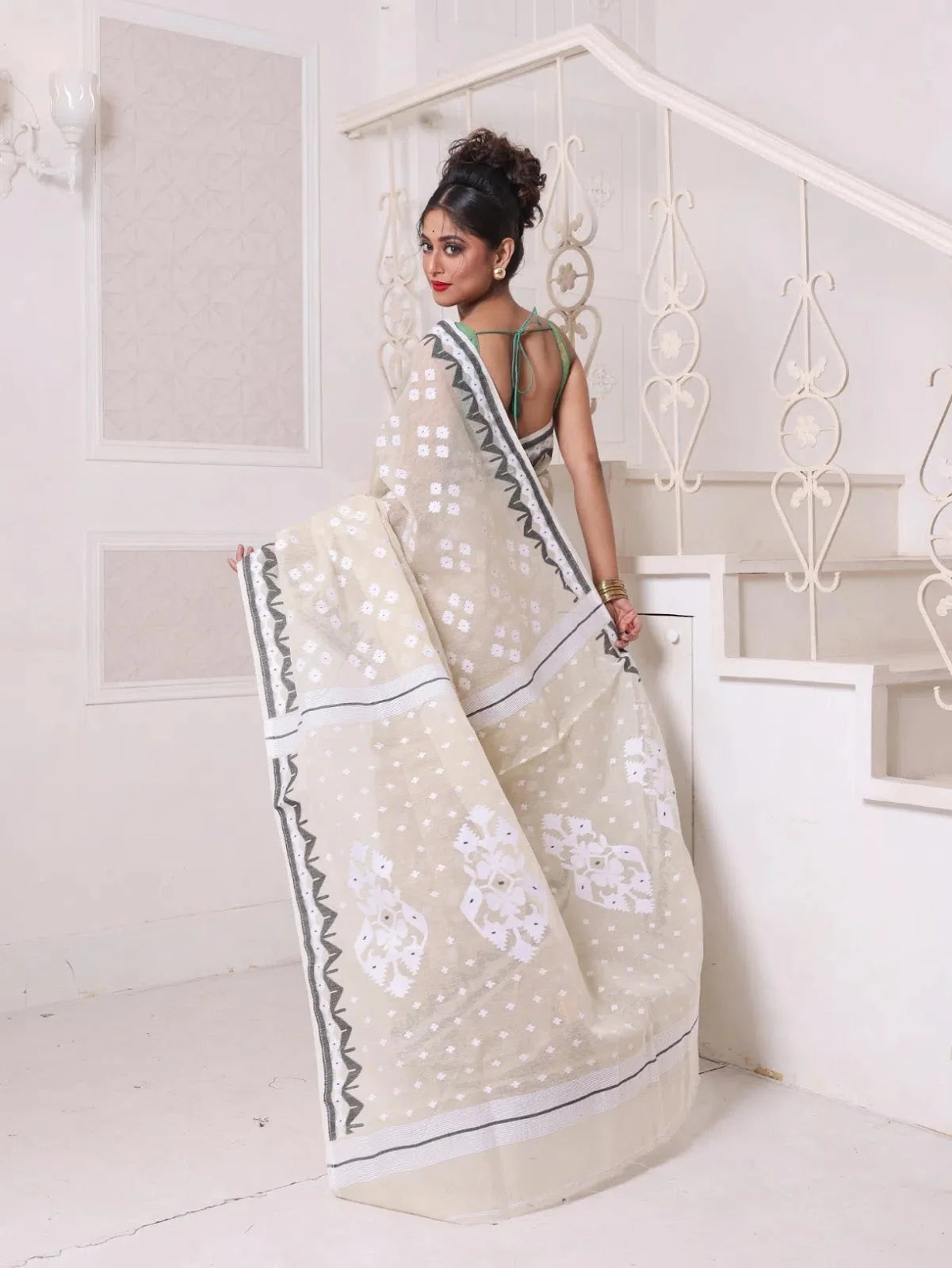 Beige Cotton Jamdani Saree | Designer Sarees India