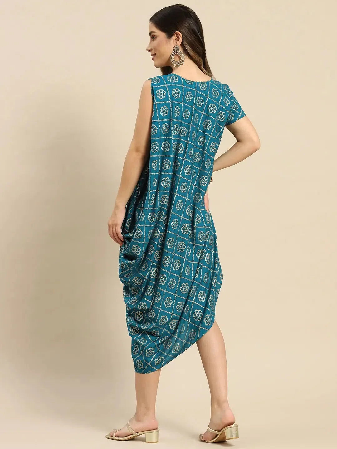 Peacock Blue Cowl Asymmetric Dress | Women's Western Wear