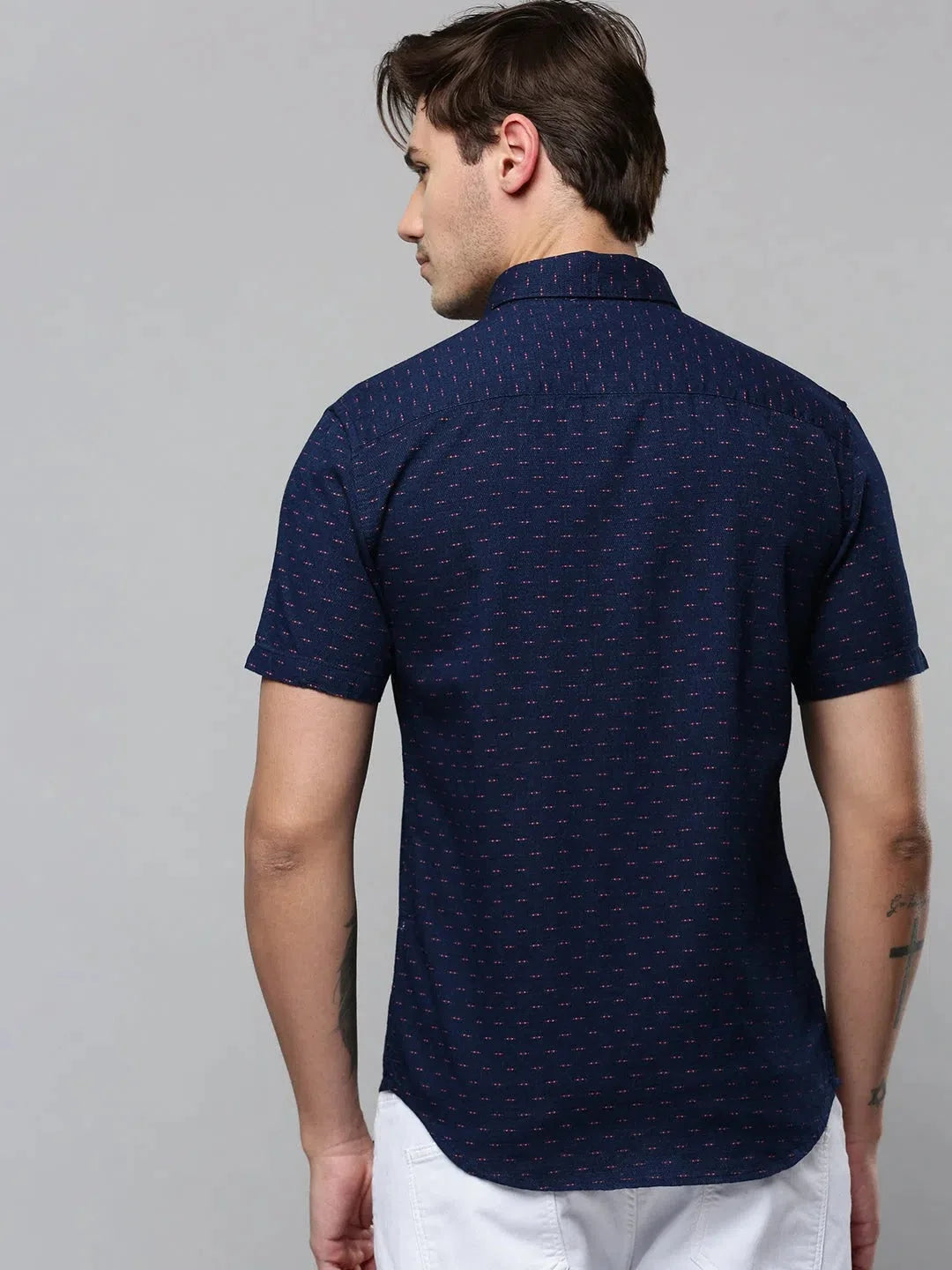 Navy Blue Printed Mens Shirt | Trendy Casual Shirt - DesiQlo