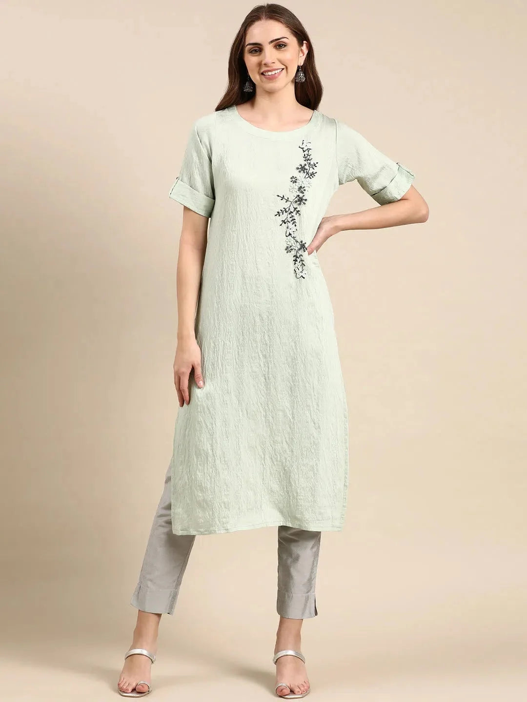 Sea Green Kurta - Women's Solid Indian Kurtis Online Now