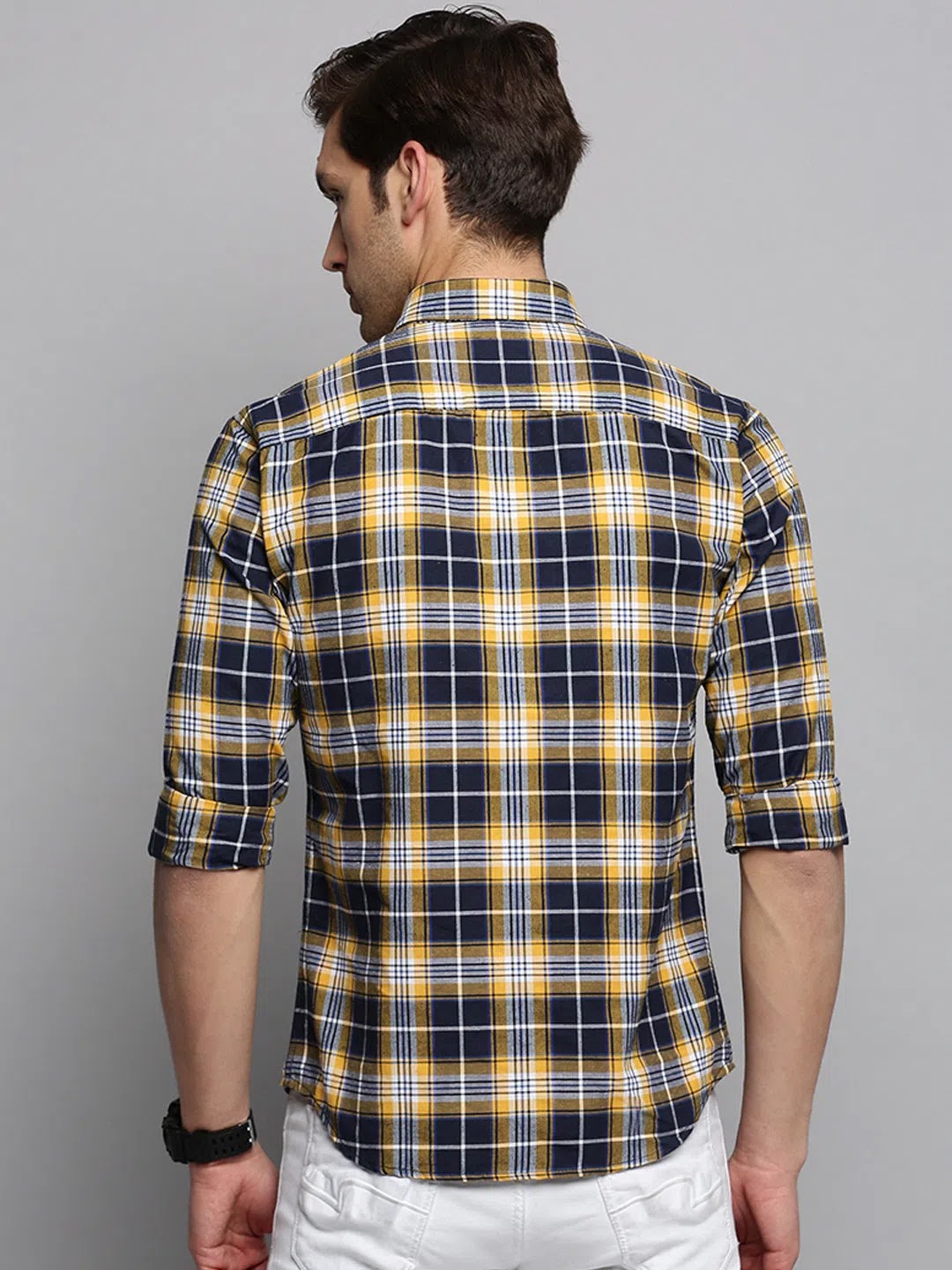 Navy Checked Men's Shirt - Stylish Casual Cotton Shirt