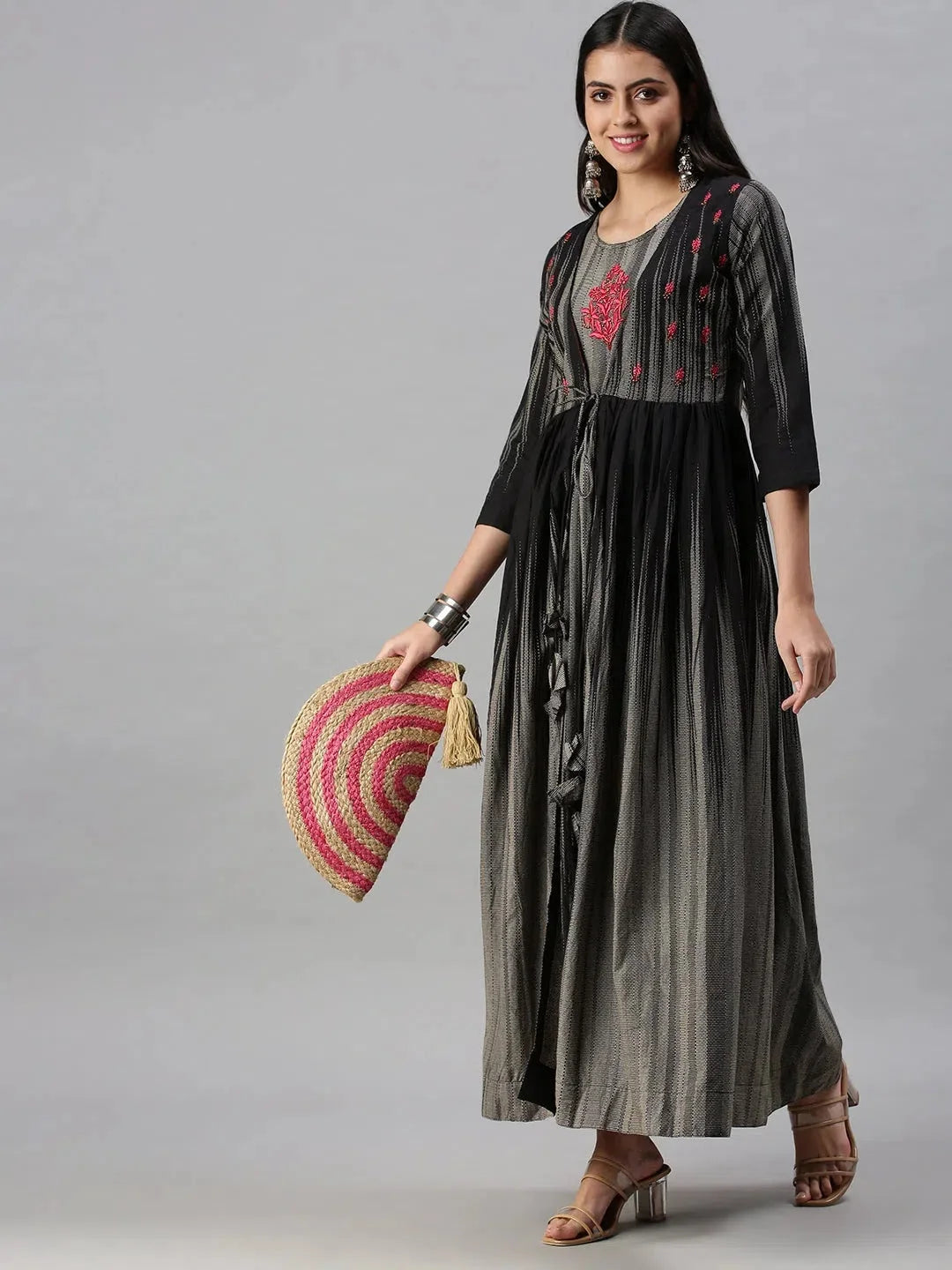 Grey & Black Printed Anarkali Kurti - Women's Anarkali Suits