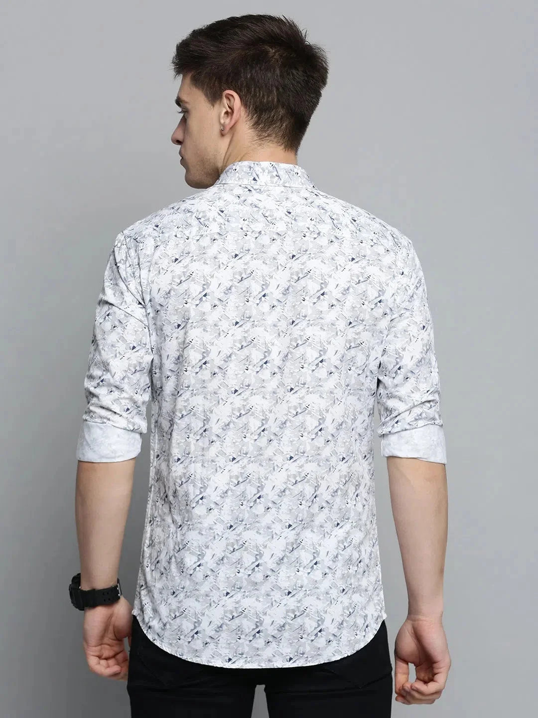White Printed Mens Shirt - Cotton Casual Shirt by DesiQlo