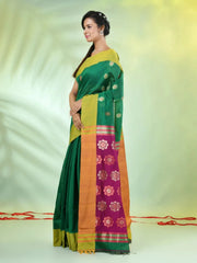 White Hibiscus Printed Bengali Style Mulmul Cotton Soft Saree-MA64MCT33690055