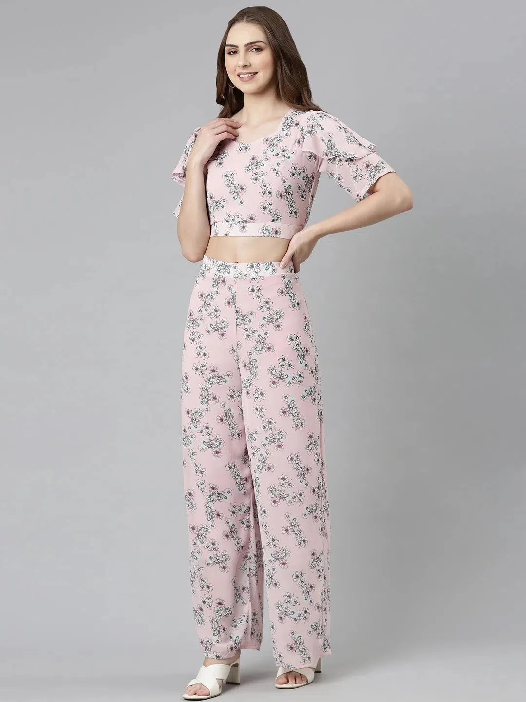 Pink Printed Co Ord Set for Women | Viscose 2 Piece Sets