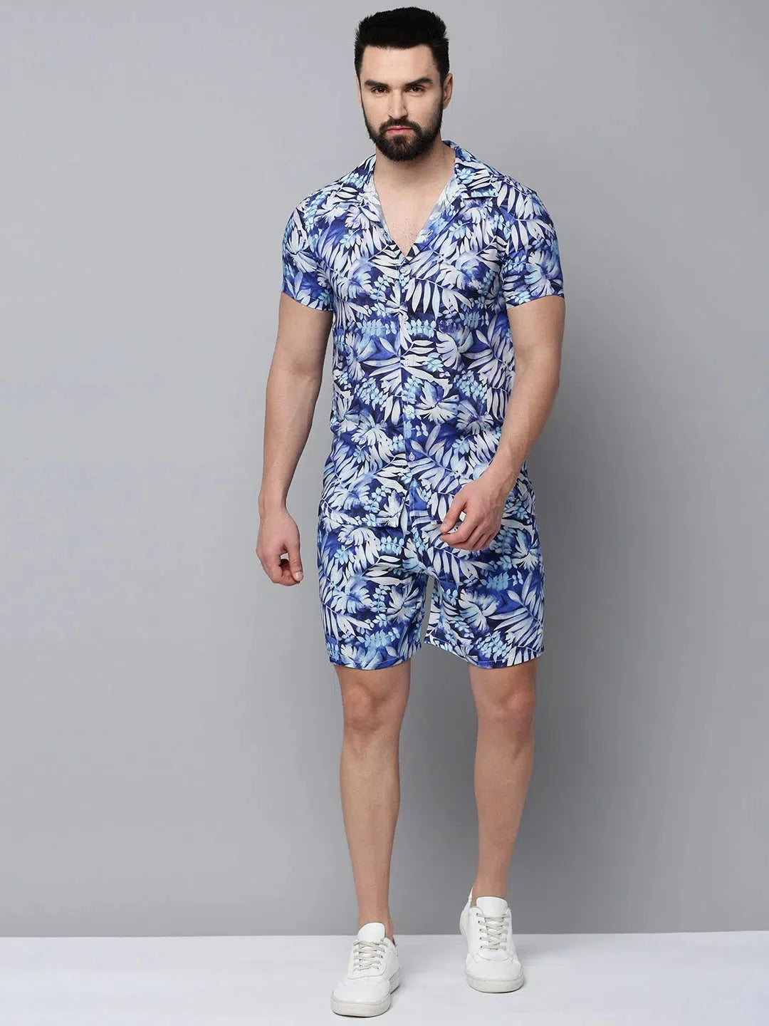 Blue Printed Cotton Casual Co Ord Sets Men | Showoff