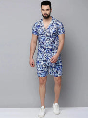 Men Blue Printed Casual Co-Ord Set-AM-78-4-Blue