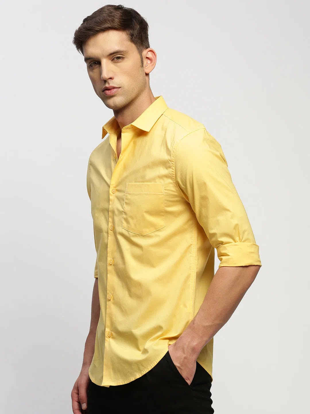 Yellow Cotton Mens Shirt | Solid Casual Shirt Online - DesiQlo
