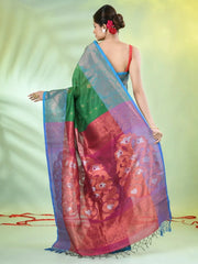 Maroon Cotton Saree With Temple Borders-MA66CT43830051