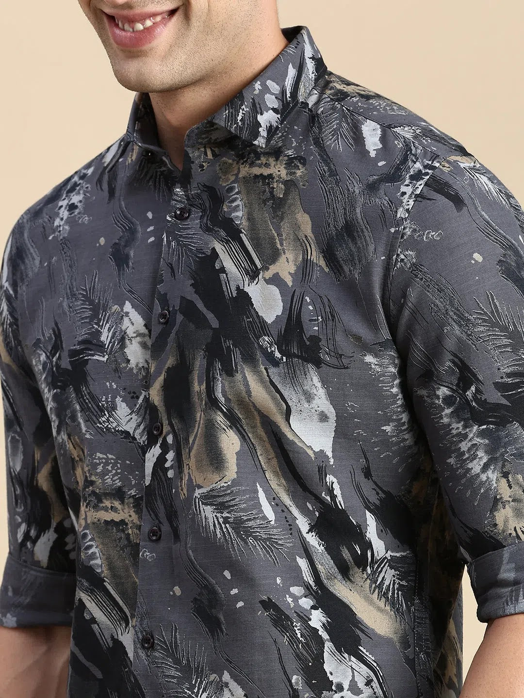 Stylish Grey Printed Mens Shirt - Casual Cotton Shirt | DesiQlo