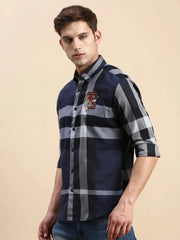 Men Navy Checked Casual Shirt-TIGER-0618-Navyblue