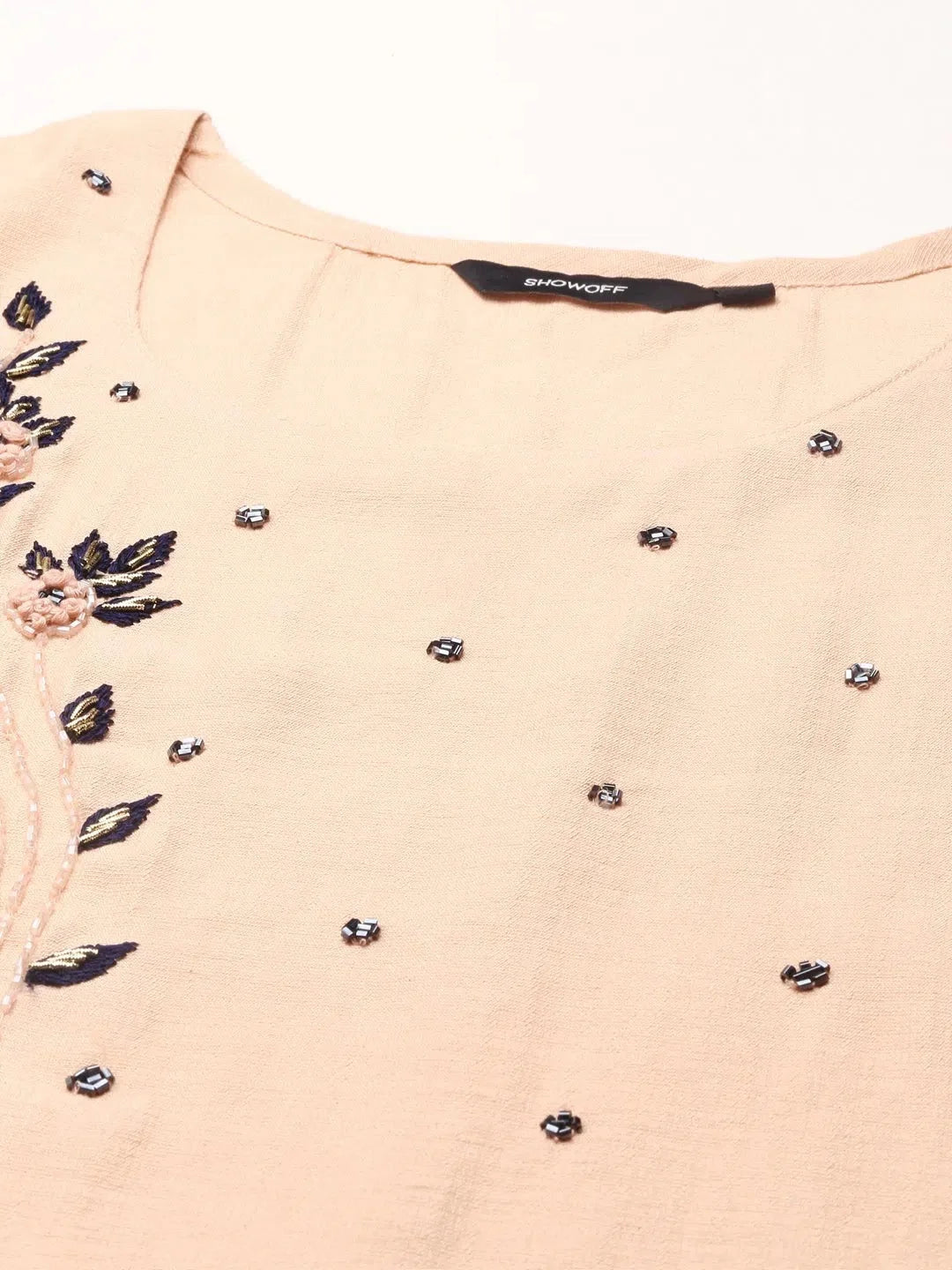 Peach Embroidered Cotton Women's Kurta Set | Indian Sets