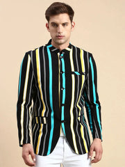 Men Black Striped Party Blazer-SOBLZ-79-5-Black