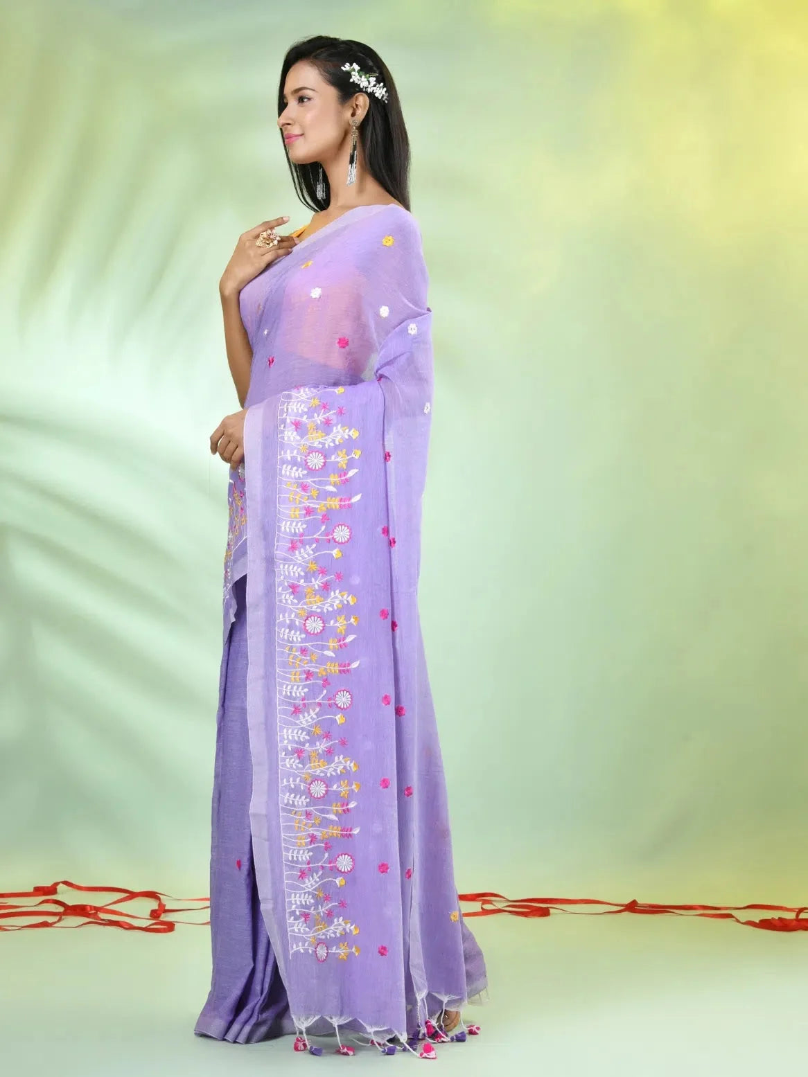 Lavender Floral Cotton Saree | Designer Sarees India