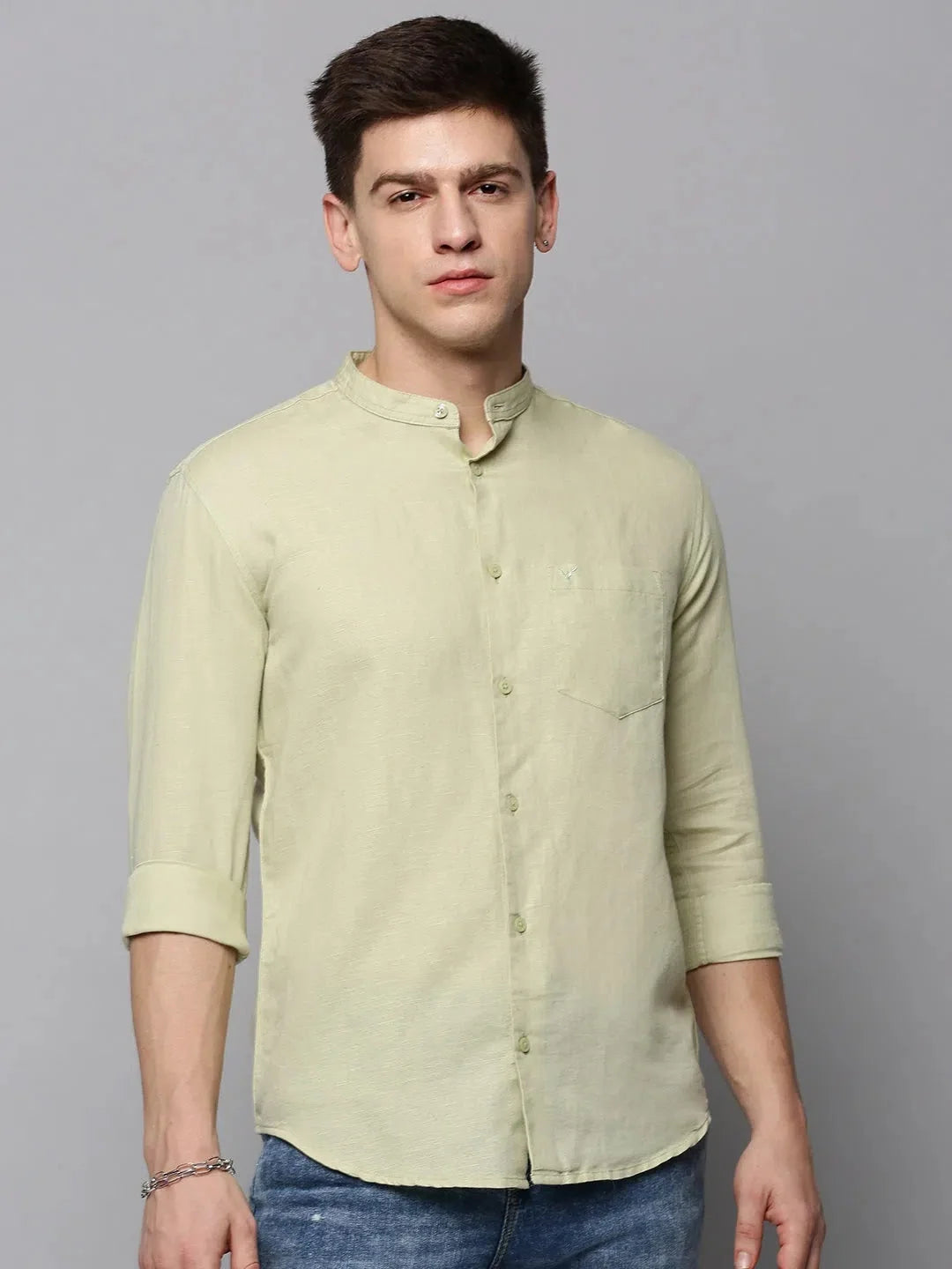 Green Solid Cotton Mens Shirt | Classic Casual Style