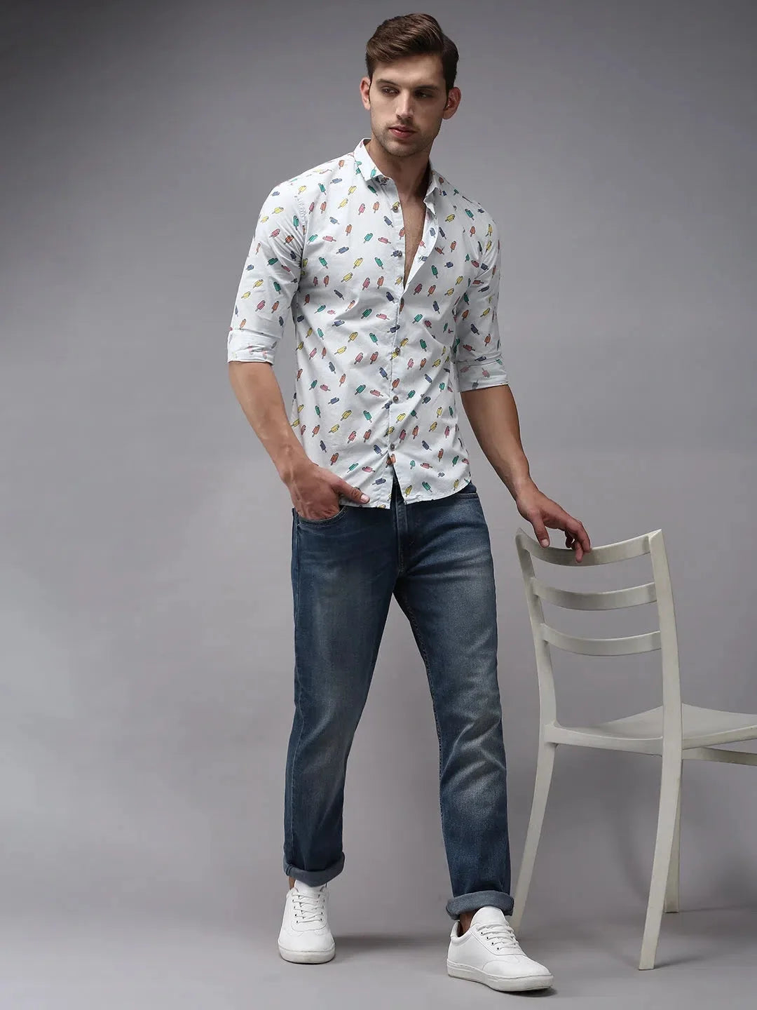 Blue Printed Cotton Shirt for Men | DesiQlo Casual Shirt