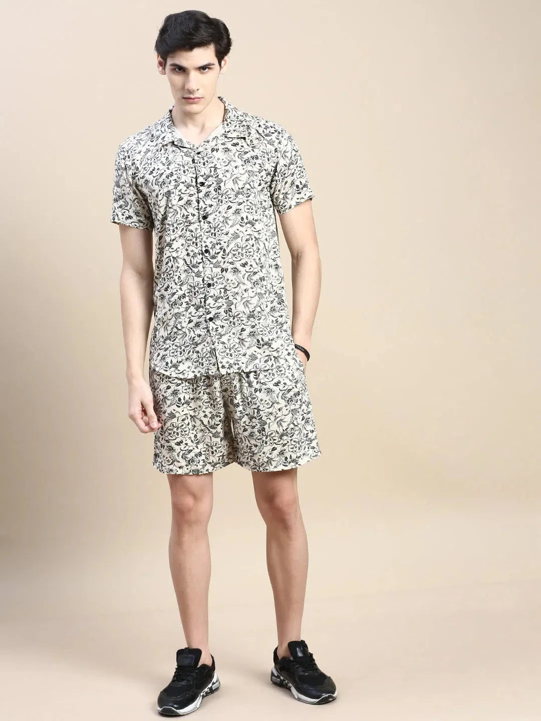 Men's Beige Printed Casual Co ord Set | Cotton Co ord Sets Men