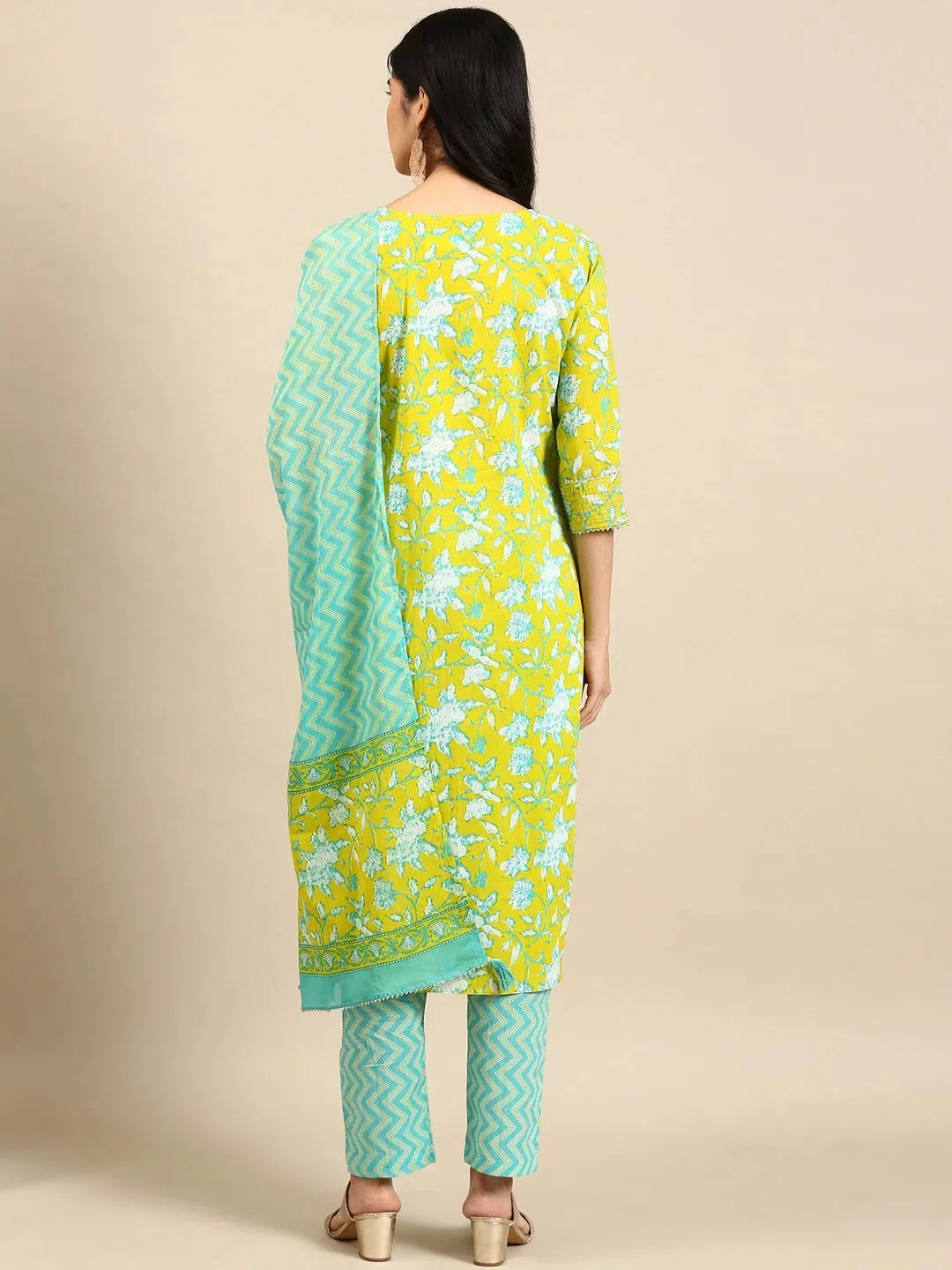 Green Floral Kurta Set | Women's Cotton Kurta Set with Dupatta