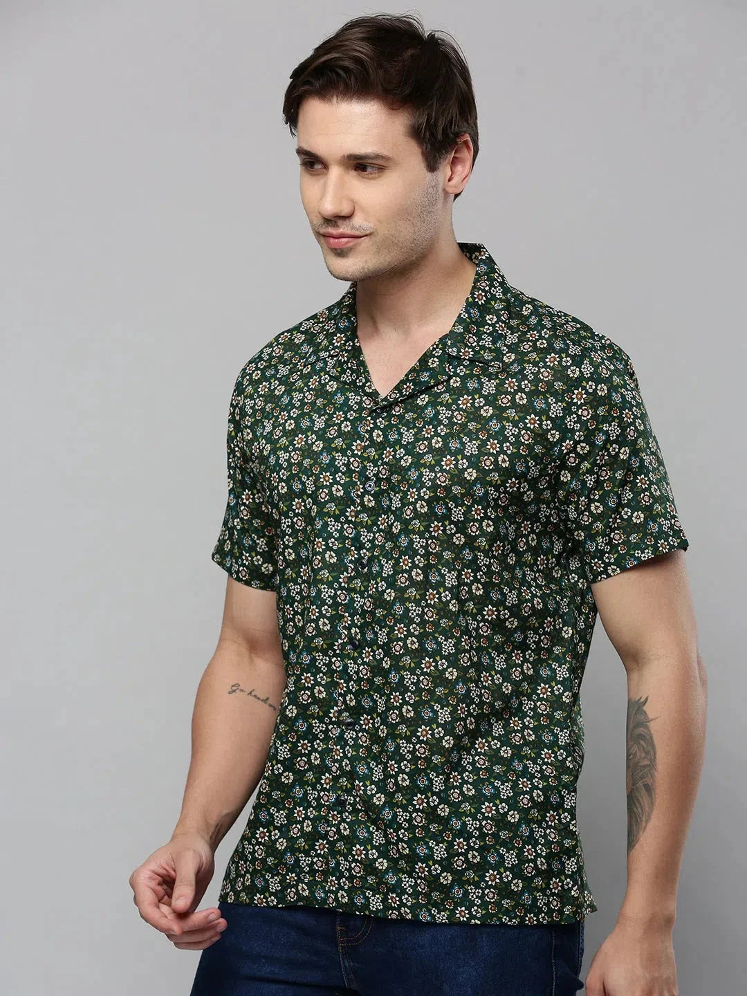 Green Printed Mens Shirt - Casual Viscose Shirt | DesiQlo