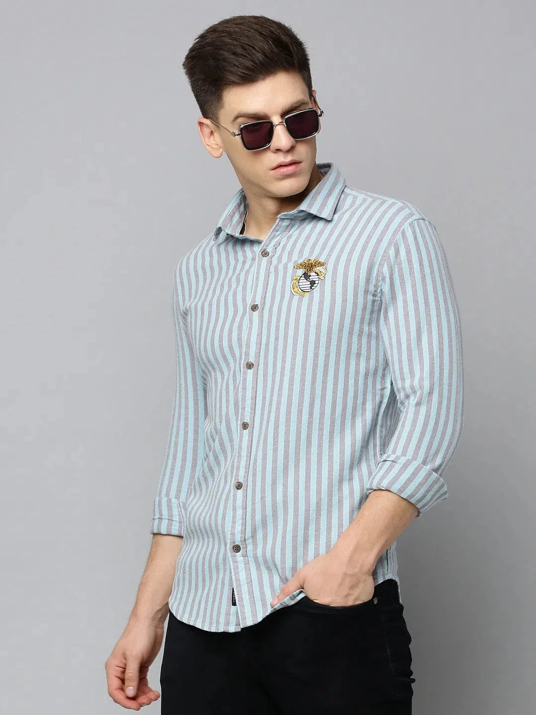 Mens Green Striped Cotton Shirt | DesiQlo Beach Shirts