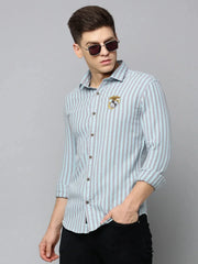 Men Green Striped Casual Shirt-NEOCHECKS-5178-Seagreen