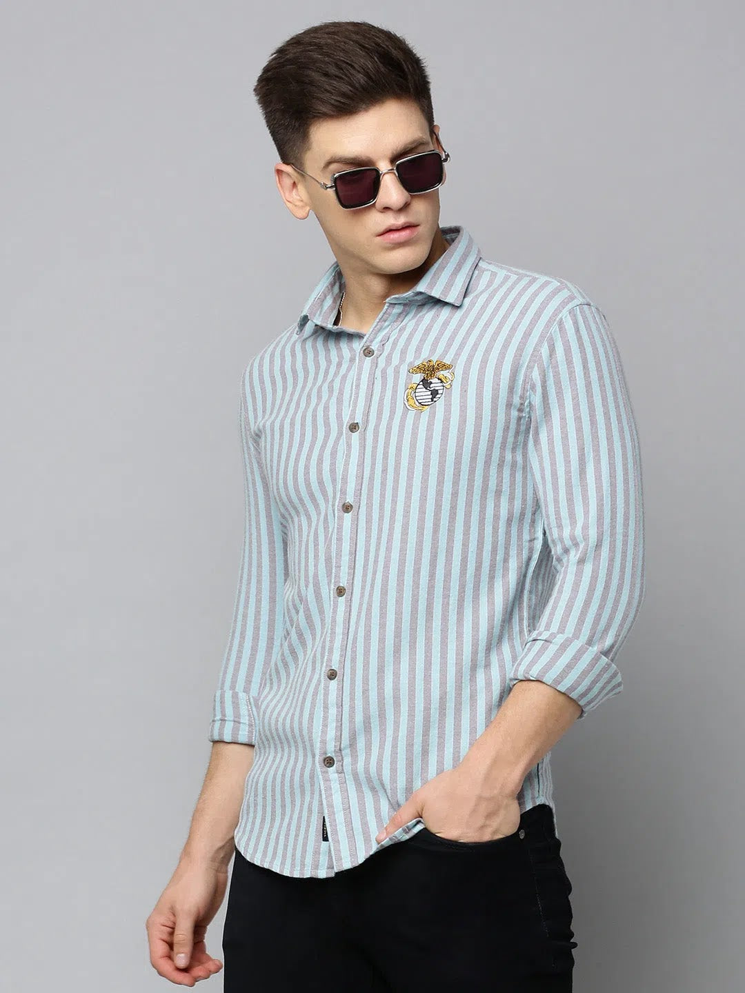 Men Green Striped Casual Shirt-NEOCHECKS-5178-Seagreen