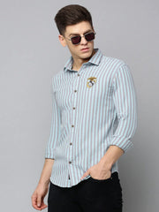 Men Green Striped Casual Shirt-NEOCHECKS-5178-Seagreen