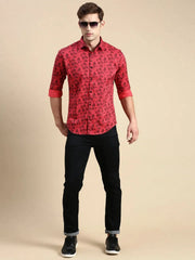 Men Pink Printed Casual Shirt-DROSHPRINT-8199-Pink