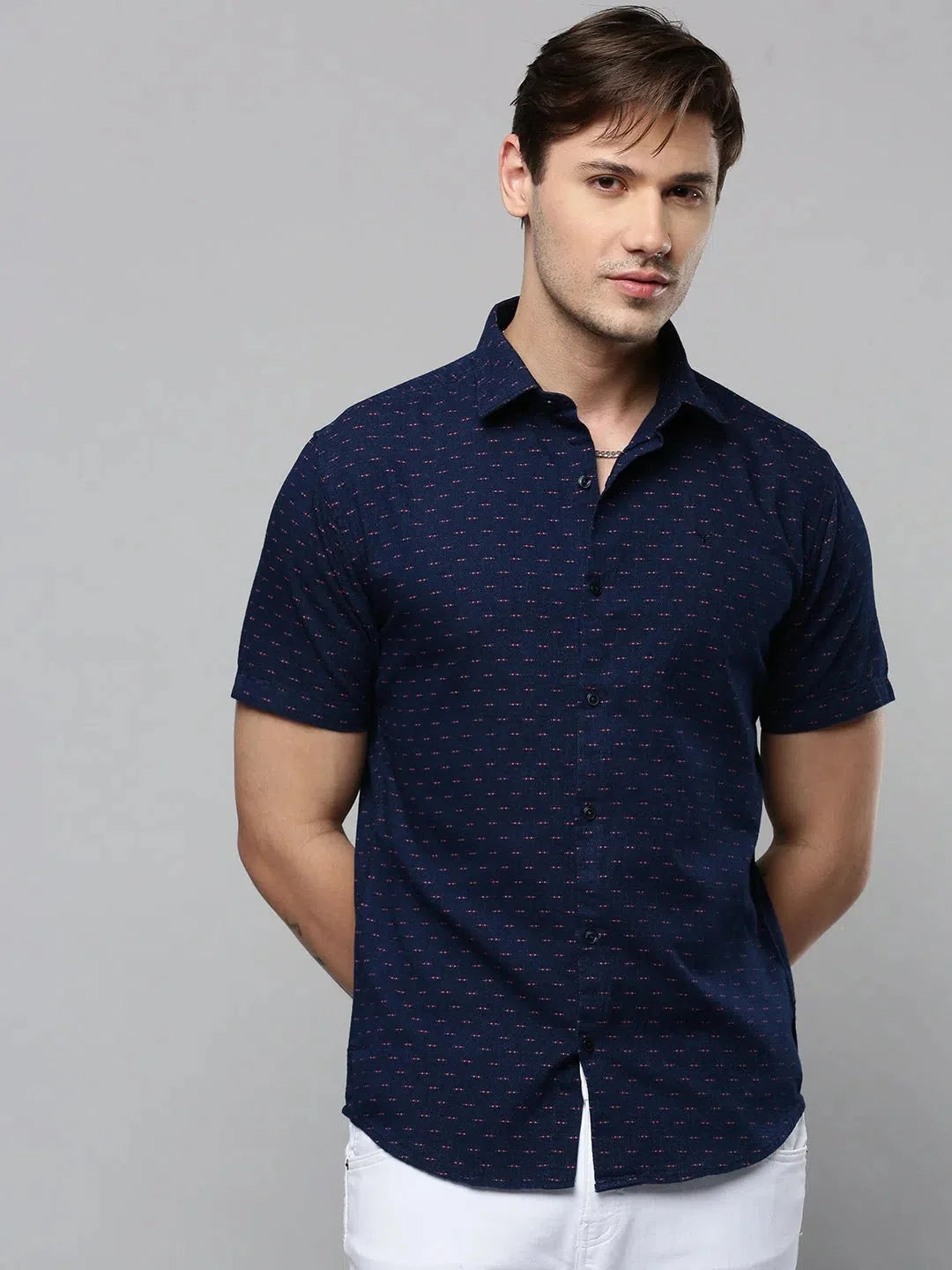 Navy Blue Printed Mens Shirt | Trendy Casual Shirt - DesiQlo
