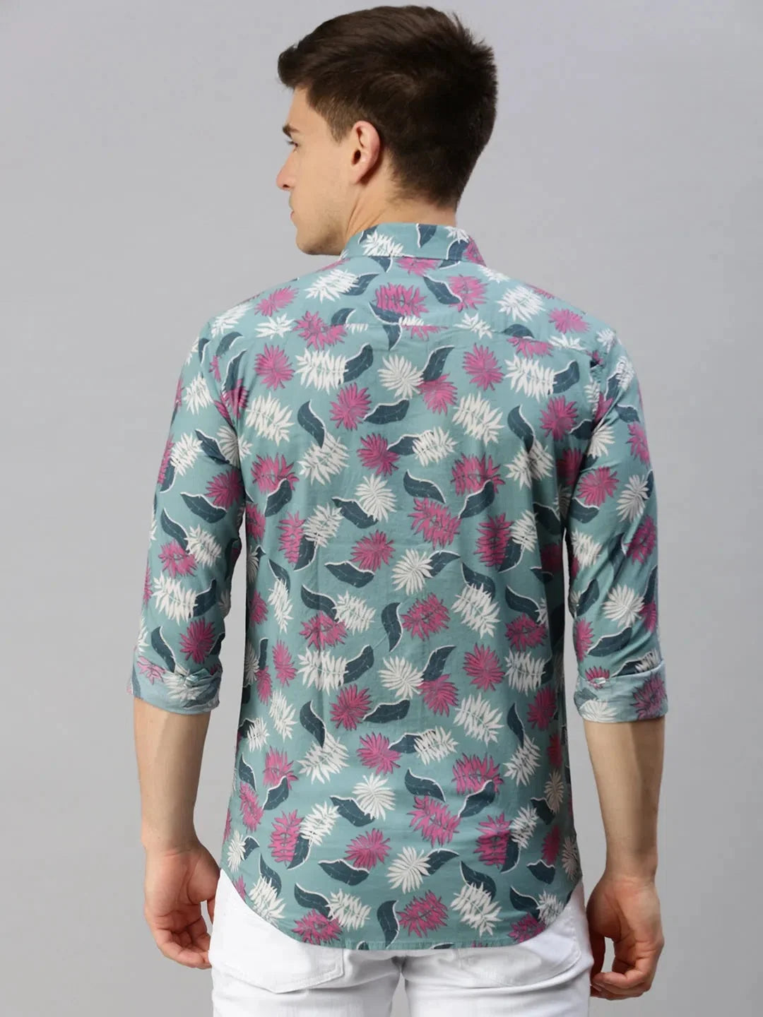 Men's Printed Shirt - Green Cotton Casual Shirt | DesiQlo