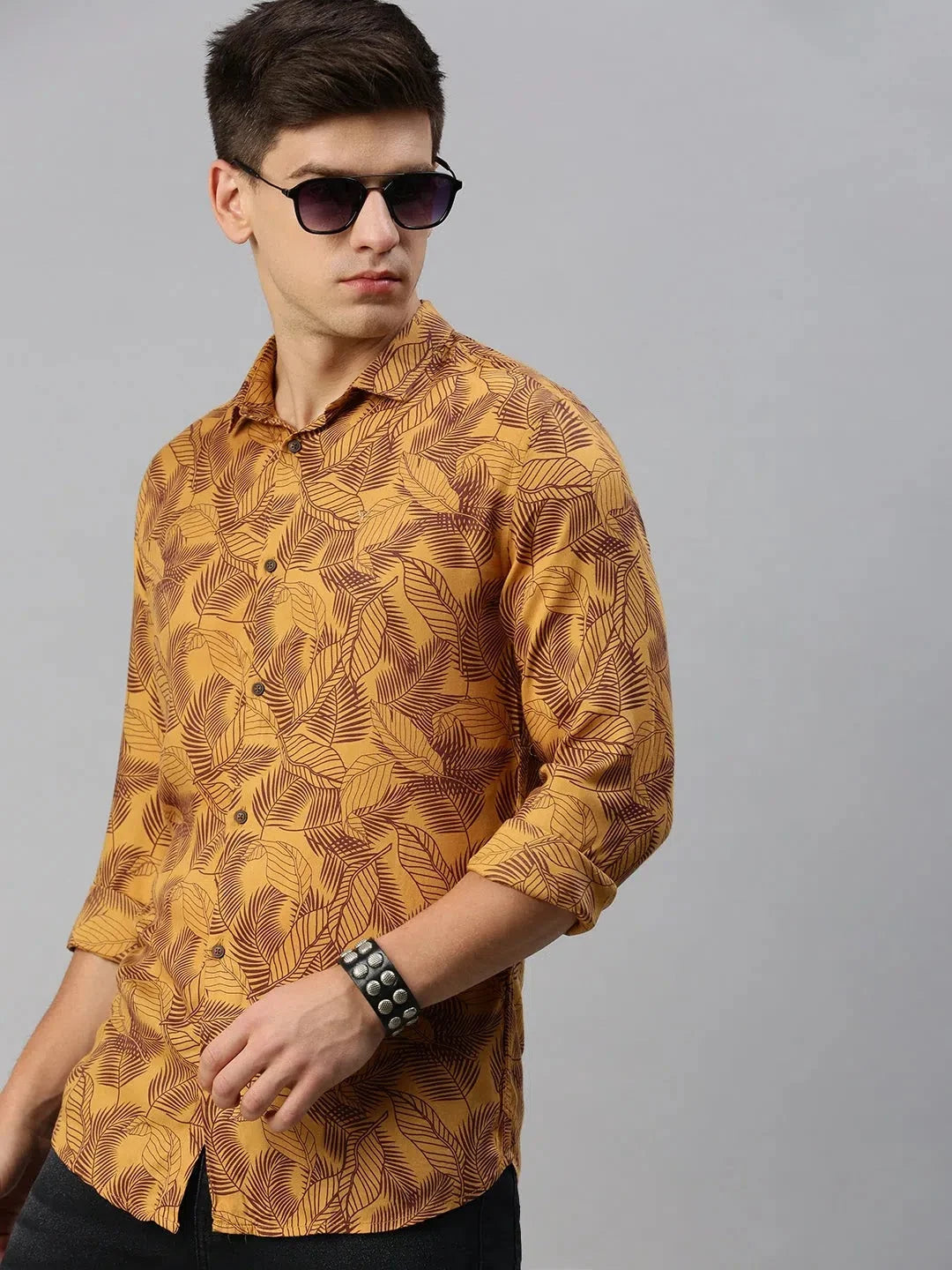 Yellow Printed Mens Shirt - Viscose Casual Shirt | DesiQlo