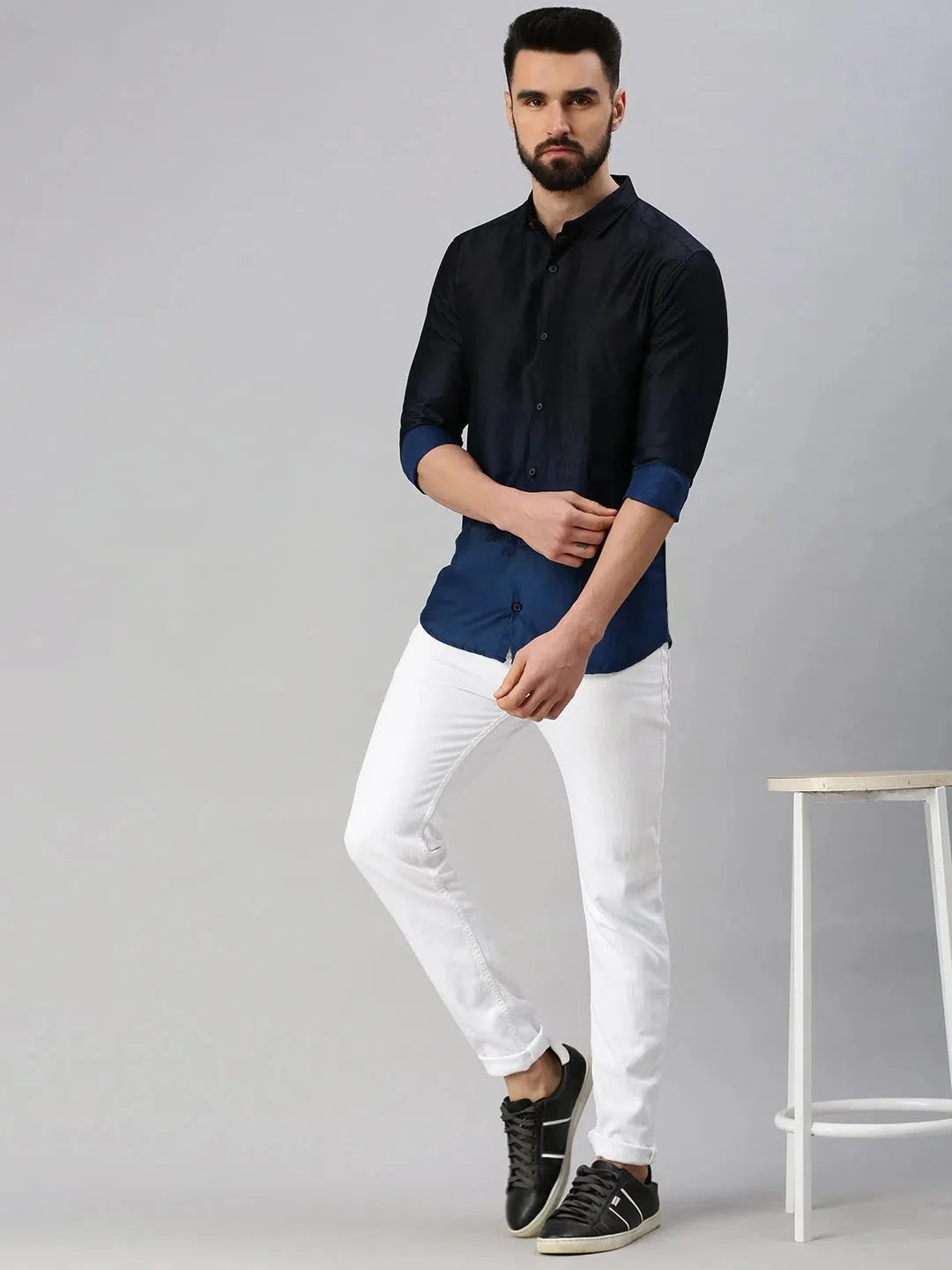Navy Blue Printed Mens Shirt - Casual Cotton Mens Shirt