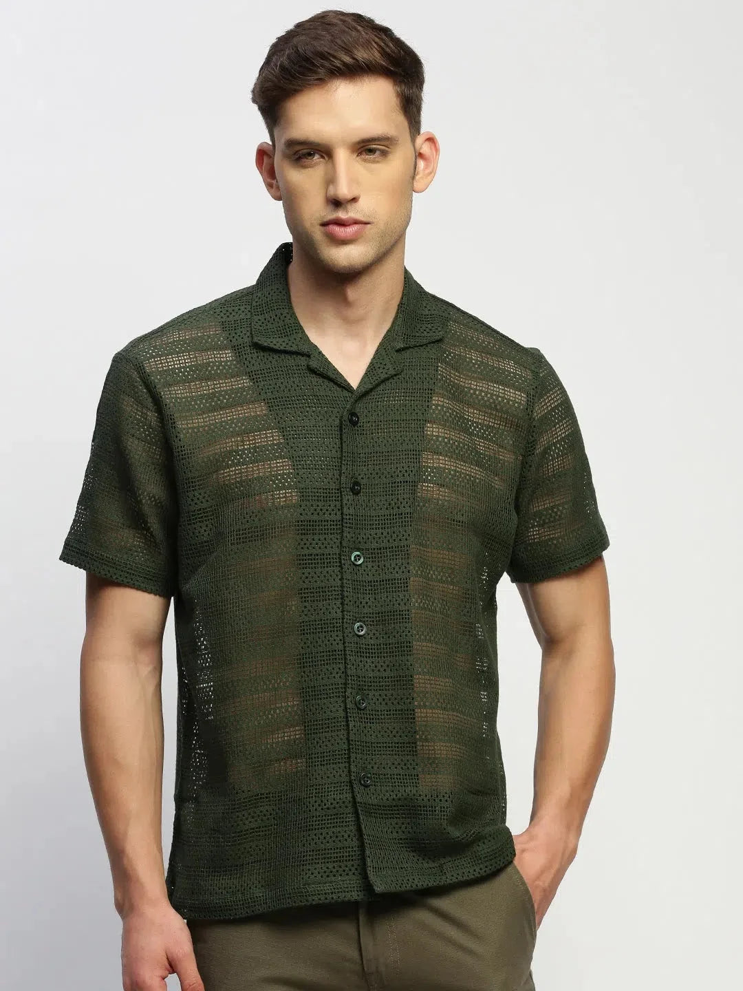 Olive Green Solid Mens Shirt - Cotton Casual Shirt | DesiQlo