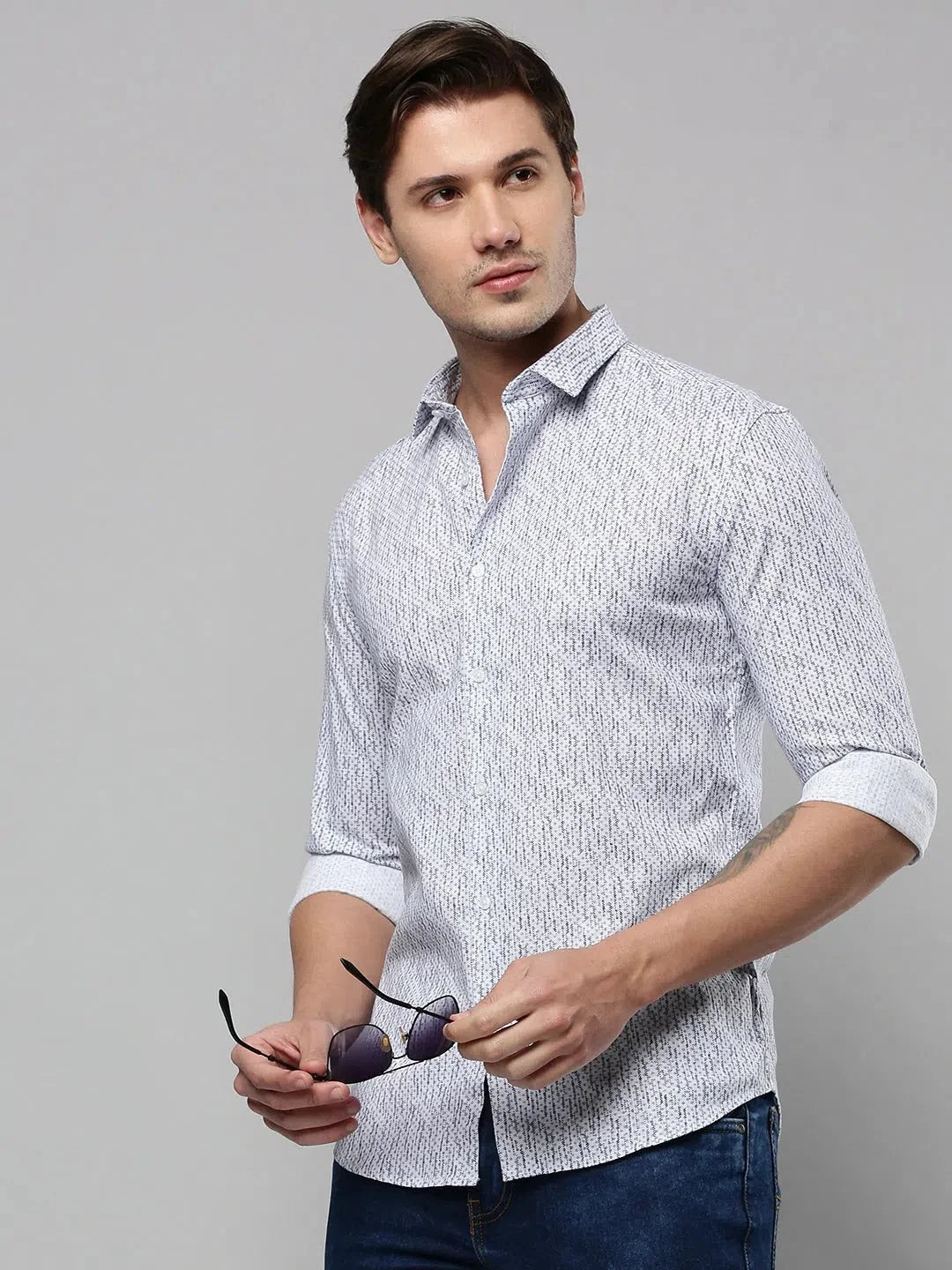 White Printed Mens Shirt | Cotton Casual Shirt | DesiQlo