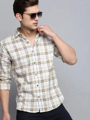 Men Beige Checked Casual Shirt-MARFACHECKS-4437-Beige