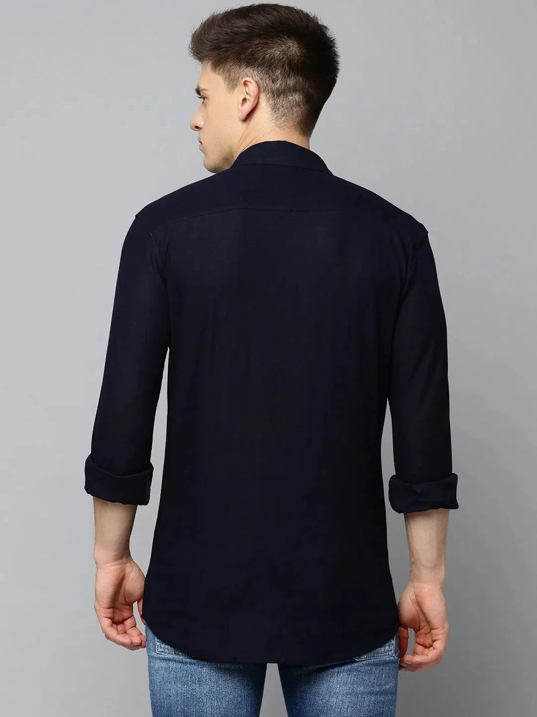 Navy Solid Mens Shirt | Cotton Casual Shirt - DesiQlo