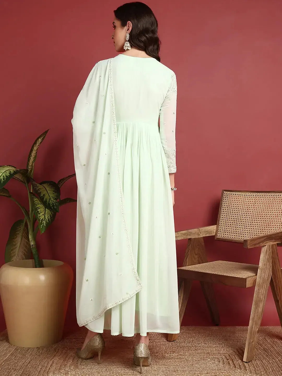 Green Polyester Ethnic Kurti Set | Party Wear Lehenga Choli