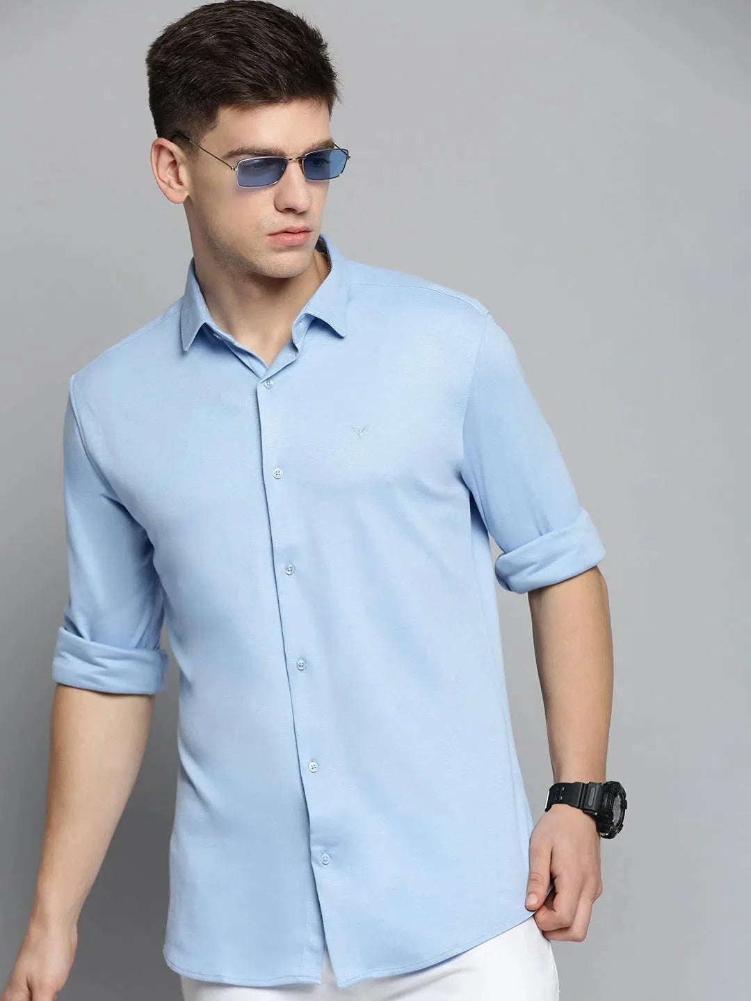 Men's Blue Cotton Shirt - Solid Casual Shirt | DesiQlo