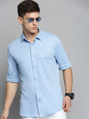 Men Blue Solid Casual Shirt-CARLOKNITS-3217-Blue