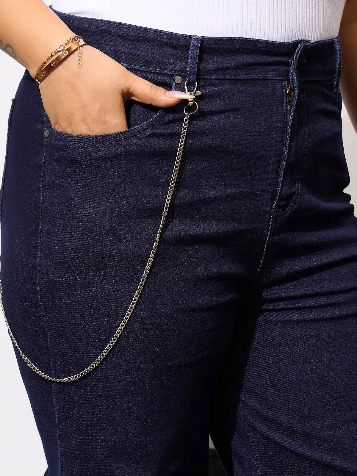 Women Navy Acid Wash Color Block Jeans - Stylish Denim Pants