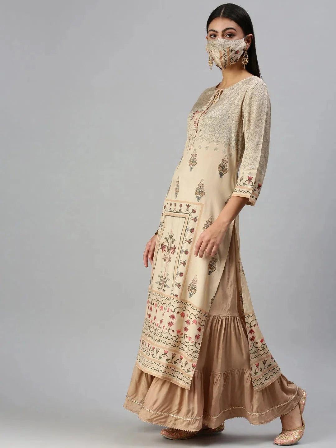 Beige Printed Kurta Sets: Shop Women's Designer Kurta Sets