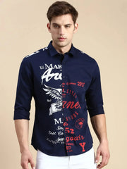 Men Navy Printed Casual Shirt-JAVAPRINT-5126-Navyblue