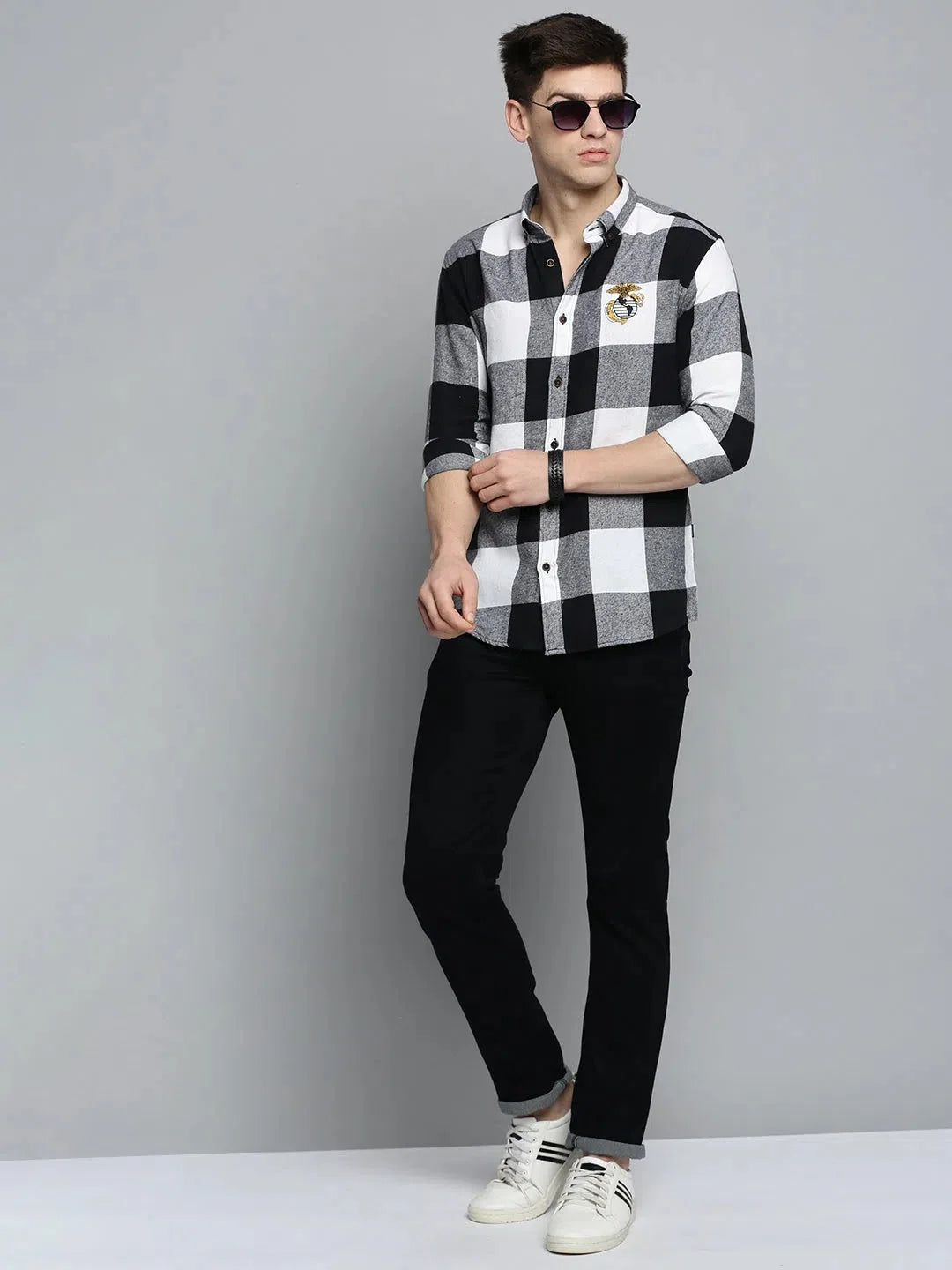 White Checked Mens Cotton Shirt - Casual Shirts | DesiQlo