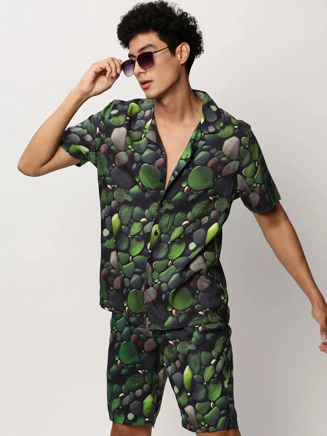 Men's Green Printed Casual Co ord Sets | Showoff