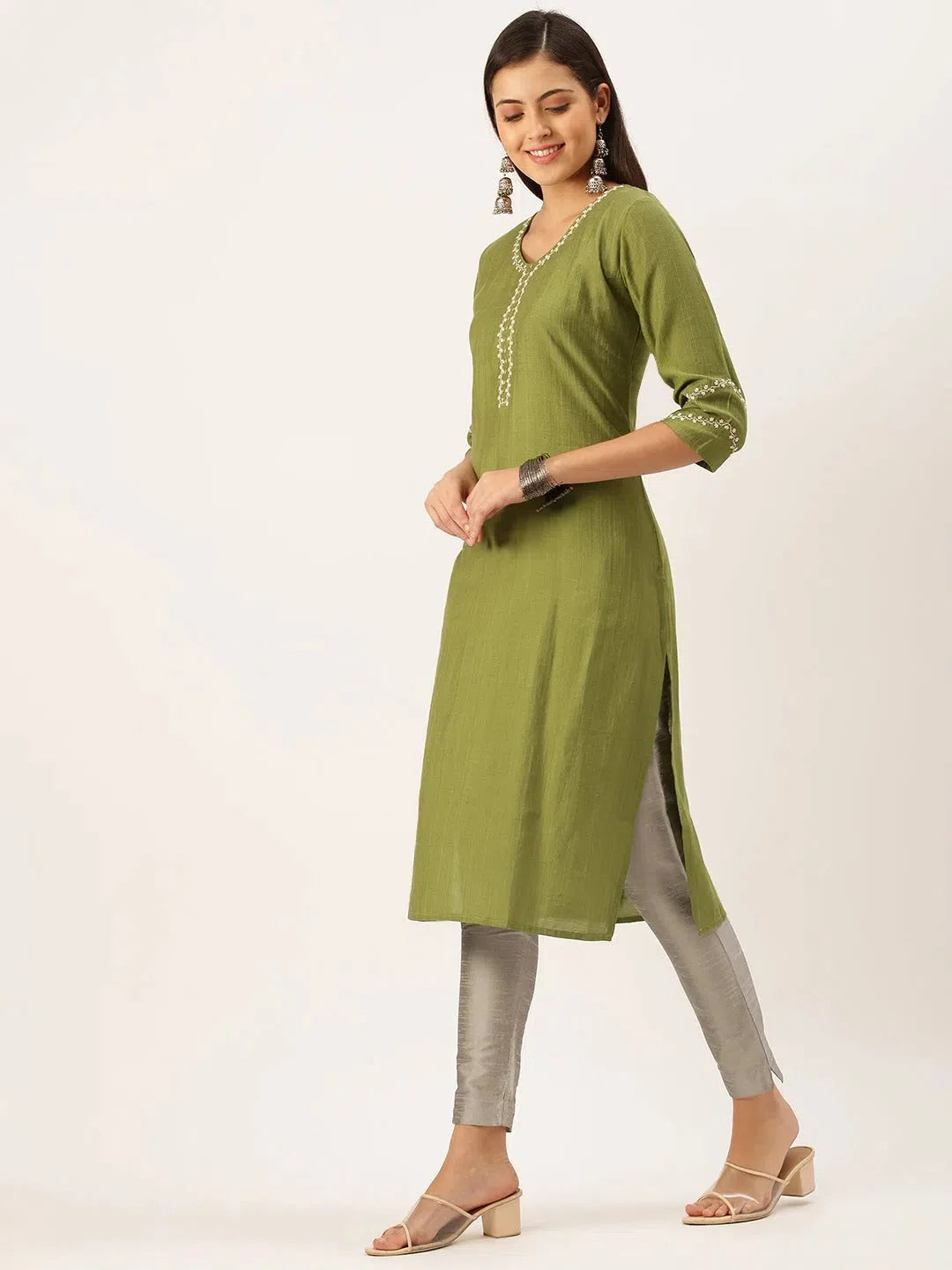Green Embroidered Cotton Indian Kurti - Stylish Kurtas