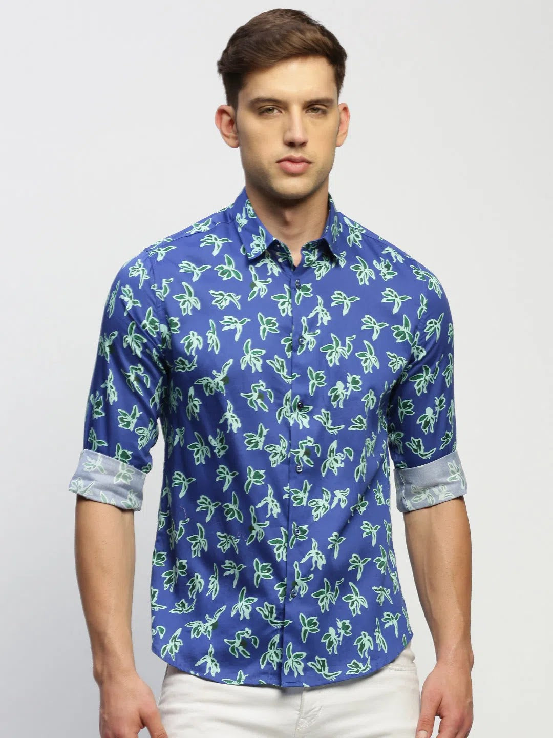 Shop DesiQlo Men's Blue Floral Cotton Shirt - Printed Shirts