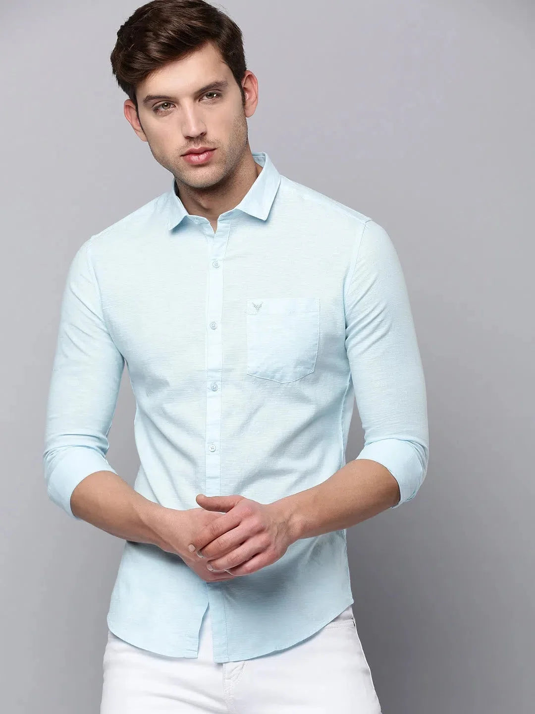 Blue Cotton Mens Shirt - Solid Casual Formal Shirts - DesiQlo