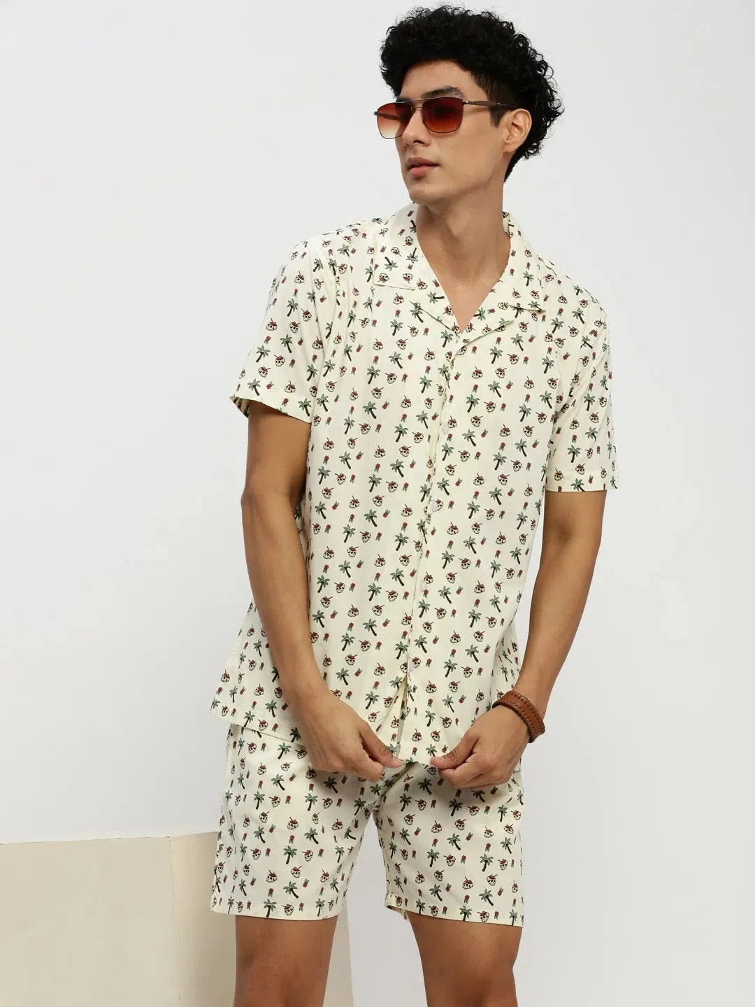 Men's Cream Printed Co ord Set | Stylish Co ord Sets Men