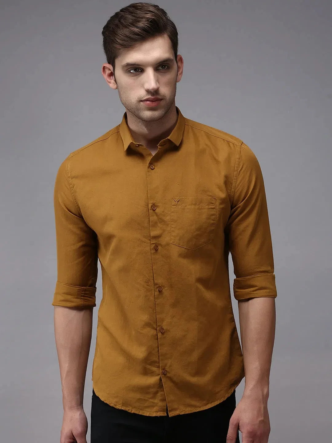Men's Brown Solid Cotton Shirt - Casual Linen Shirt Style