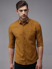 Men Brown Solid Casual Shirt-COLINLINEN-1339-Bronze
